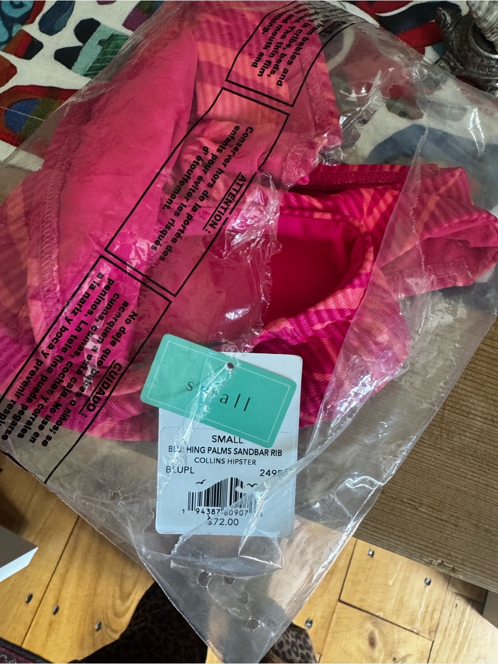 Sunsets Collins Hipster Bikini Bottom S Pink Blushing Palms Rib NWT - Picture 4 of 8